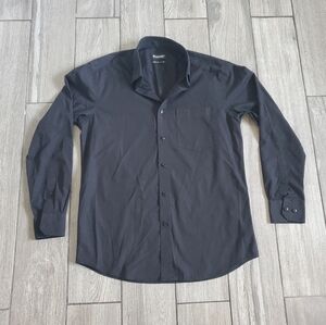 viettien men's polyester cotton black office formal dress shirt size M